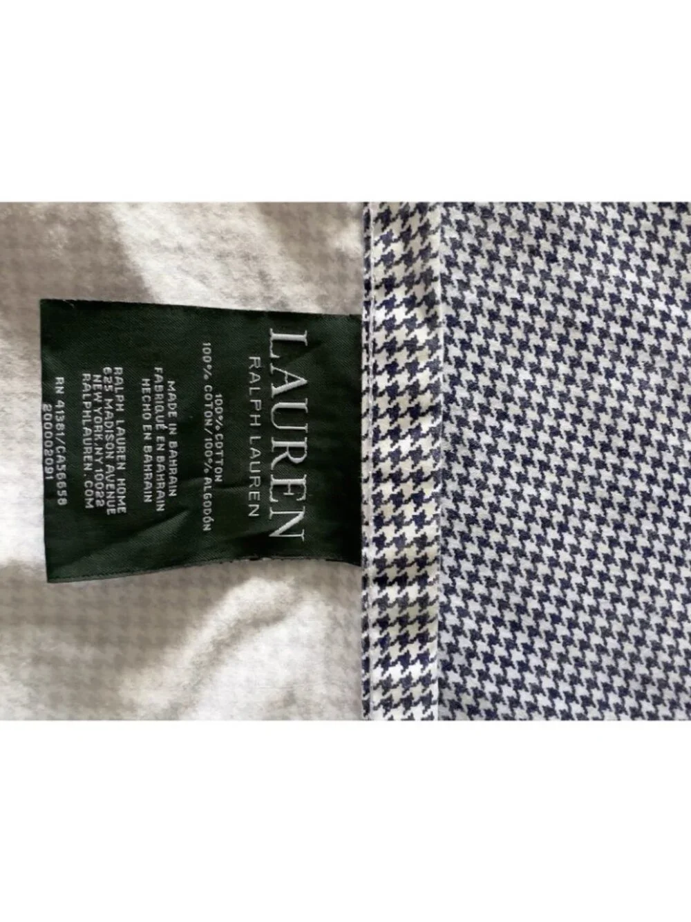 RALPH LAUREN Queen Flat Sheet Navy White Herringbone 100% Cotton Bedding Luxury